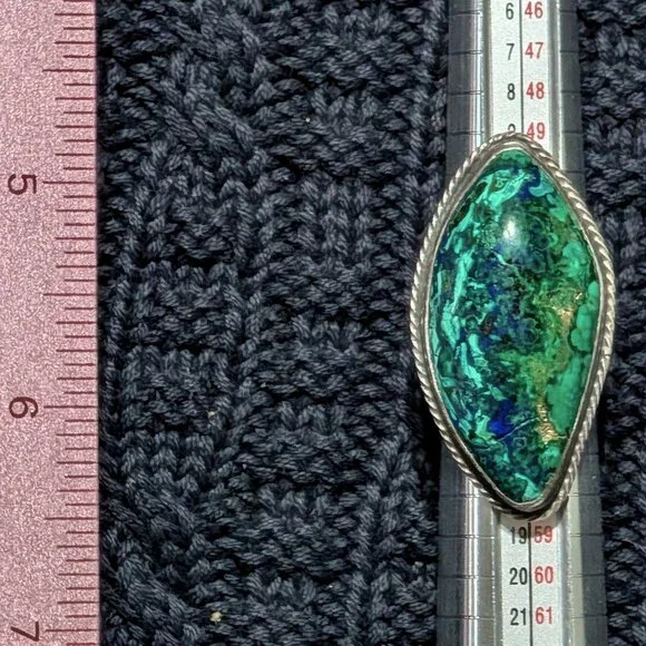 WOW Sz 7 NAVAJO Large Native American Azurite Malachite Sterling Silver Ring - Picture 5 of 5